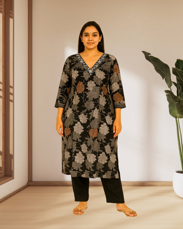 Midnight Flora Kurti Set